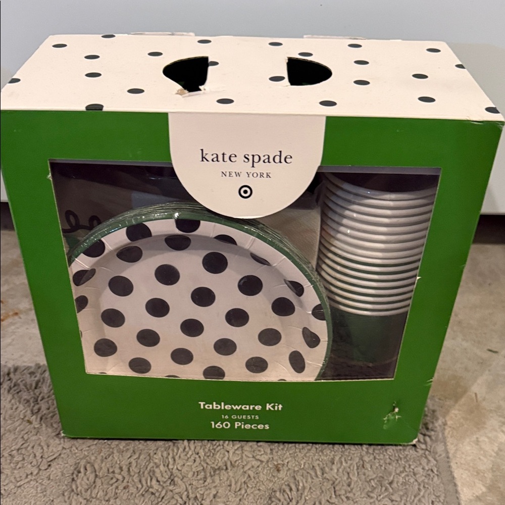 kate spade Black and White Polka Dot Tableware Kit with Green Accents